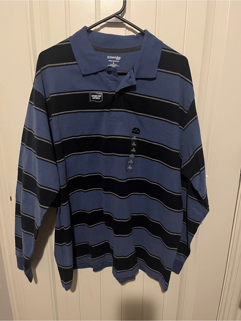 St. John's Bay Blue and Black Striped Long-Sleeve Polo